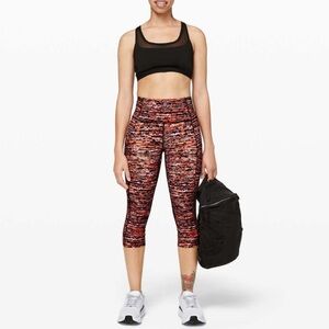 Lululemon fast and free high rise crop leggings flash pleat orange 27574